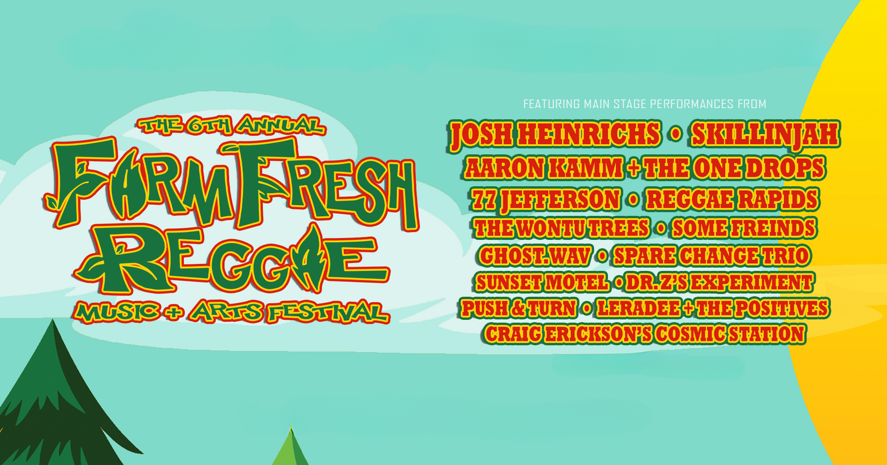 a poster for the farm fresh reggae festival with the lineup of artists that will be performing in 2024